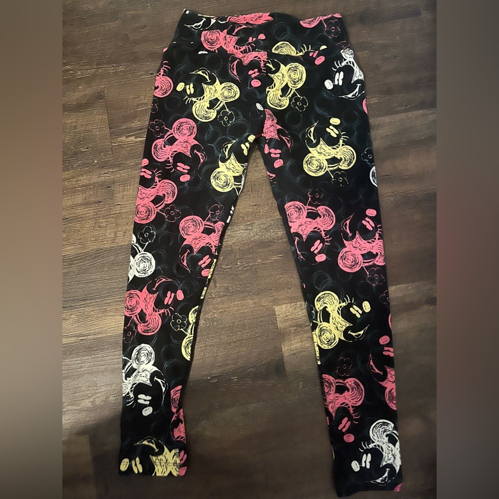 LuLaRoe Disney Kids Leggings - Black, Pink, Yellow Mickey Design - Picture 1 of 1